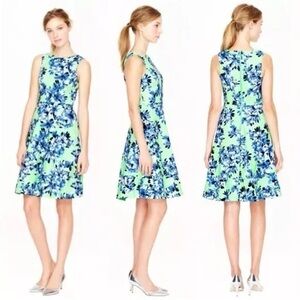 Green J. Crew Floral A-line Dress